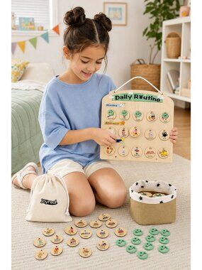 Wooden Daily Schedule Home Classroom Morning Bedtime Routine Chore Chart Kids